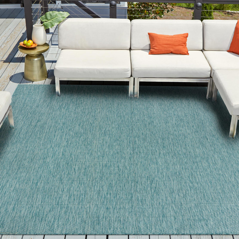Tapis intérieur / extérieur Avaughn, Rectangle 7 pi 1 po x 10 pi, Turquoise 