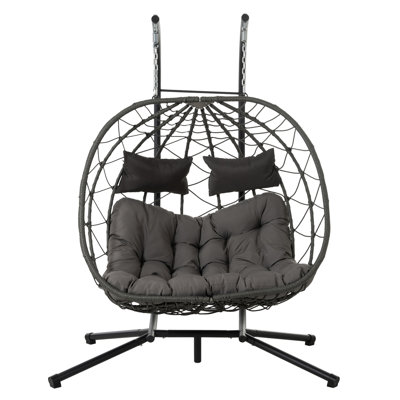 2 Persons Egg Chair With Stand Indoor Outdoor Swing Chair Patio Wicker Hanging Egg Chair Hanging Basket Chair With Stand For Bedroom Living Room Balcony (Only Including Patio Dining Chair)