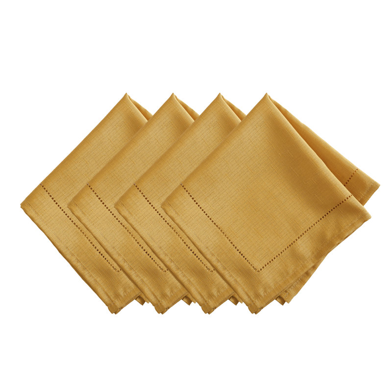 Kapellen Eyelet Punched Border Fabric Napkin, Yellow