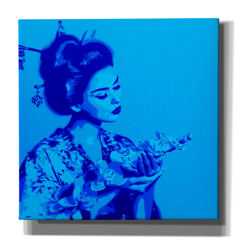 «Blue Geisha» par Abstract Graffiti, art mural sur toile, H 12 po x l 12 po x P 0,75 po