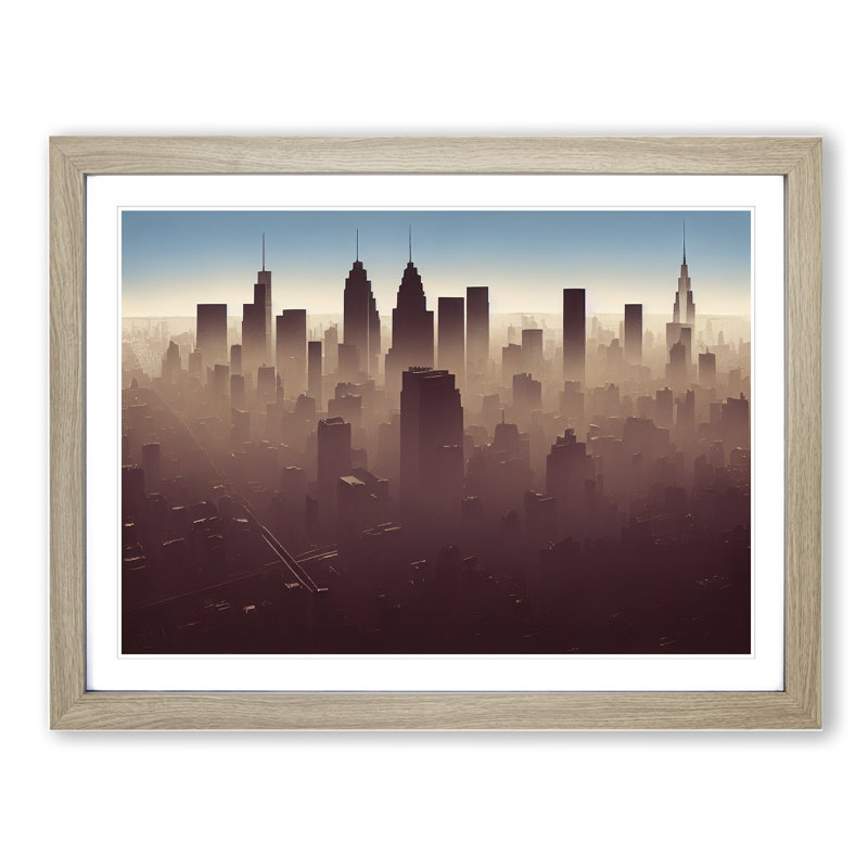 XH1022-6146X Modern New York Skyline - Single Picture Frame Print, Oak, 25cm H x 34cm W x 2cm D