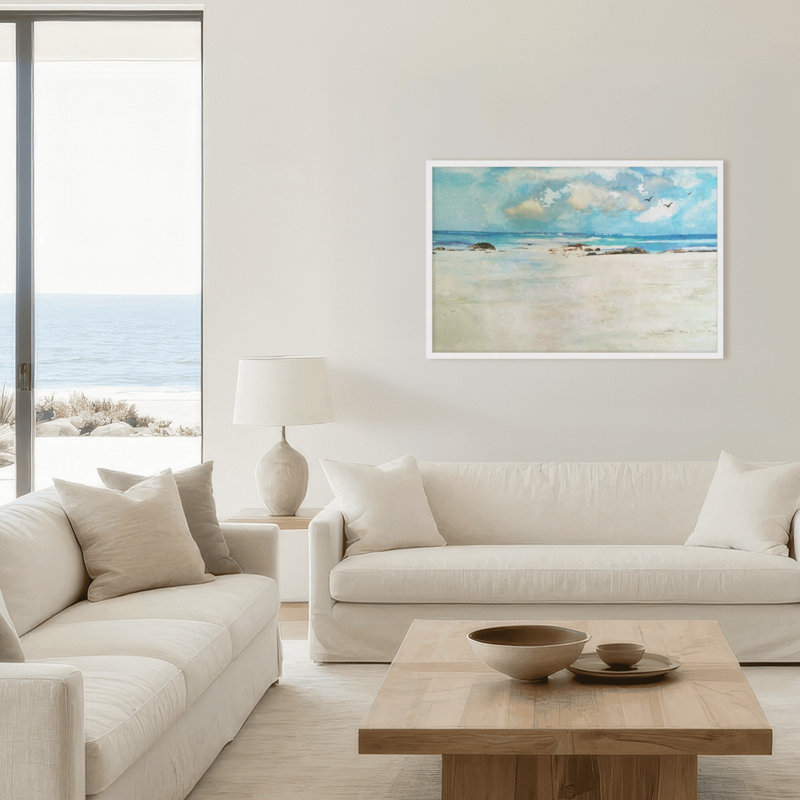 Coastal Retreat Cerulean by  - Picture Frame Painting, 32" H x 48" W x 1.125" D, Framed Print, White