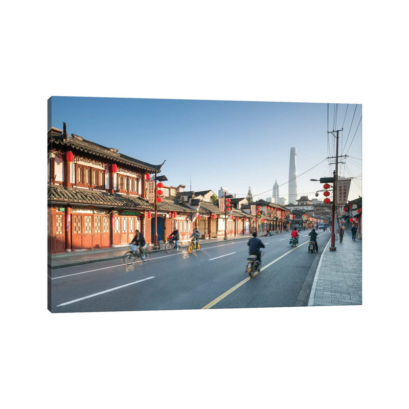 Old town of Shanghai with Shanghai Tower in the background, China 1 Piece Wrapped Canvas Wall Art, 30.48 cm H x 45.72 cm W
