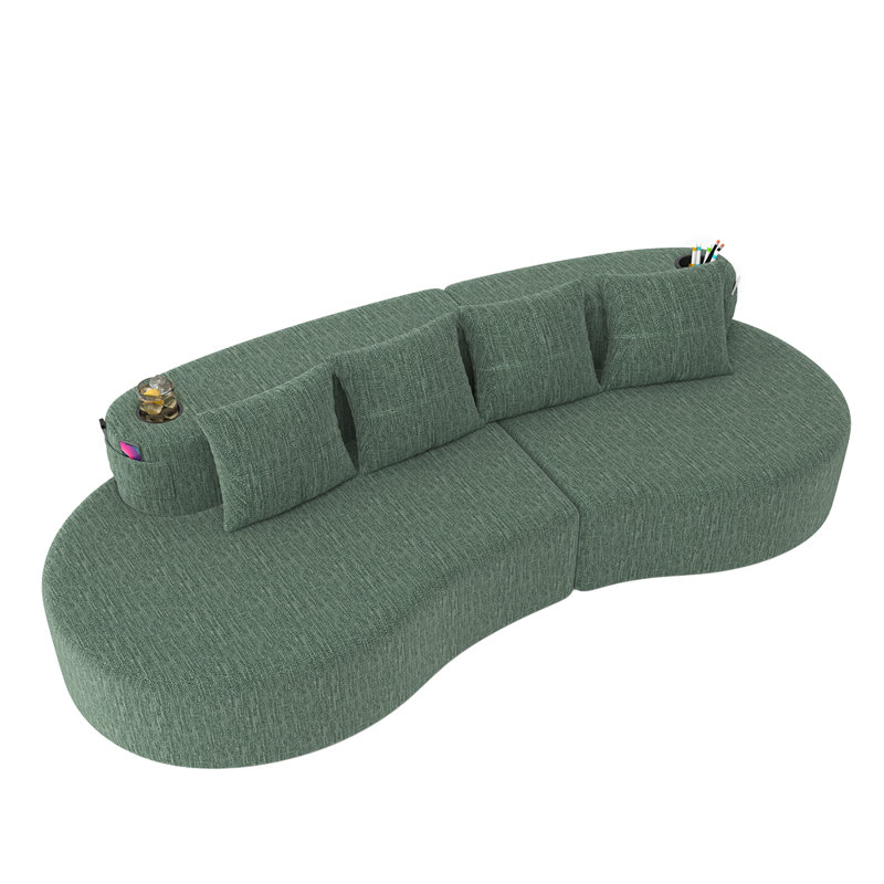 Canapé modulaire courbé moderne modulaire à compression 3 places pour salon, bureau et appartement, Chenille verte