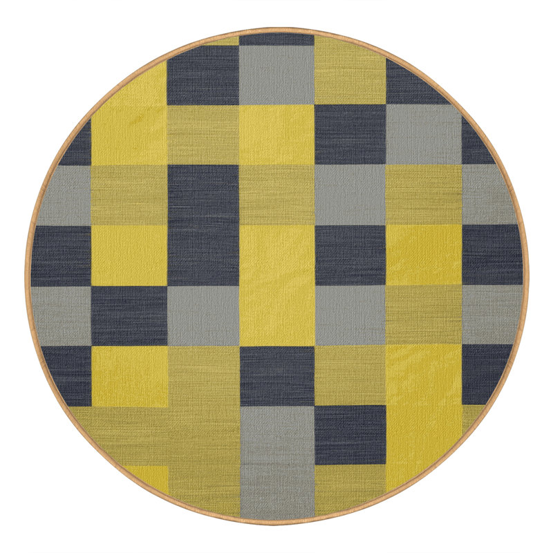 Tapis brun à carreaux lavable à la machine, Rond 3 pi