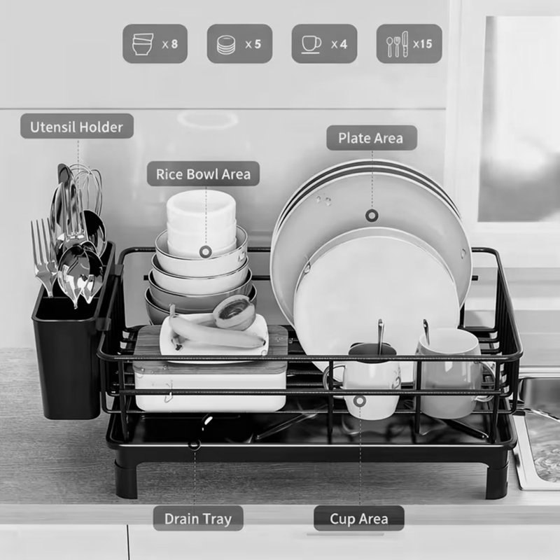 1-Tier Kitchen Dish Drainer Rack