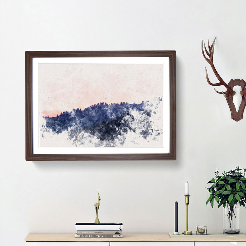 Pink Sunrise over a Forest - Picture Frame Graphic Art Print, Walnut Framed, 62cm H x 87cm W x 2cm D