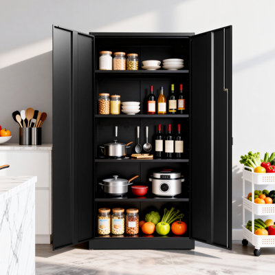 Armoire de rangement verrouillable en acier de 183 cm de hauteur avec 4 tablettes réglables, noir et gris
