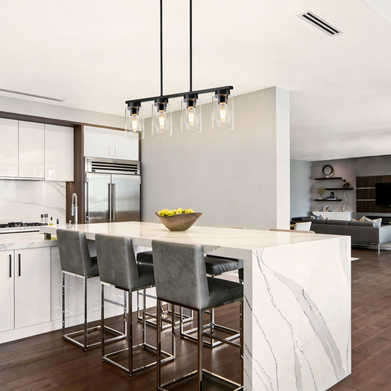 Dyllian 4 - Light Kitchen Island Pendant Lighting Linear Pendant Lights Dinning Room Light Fixture, Black