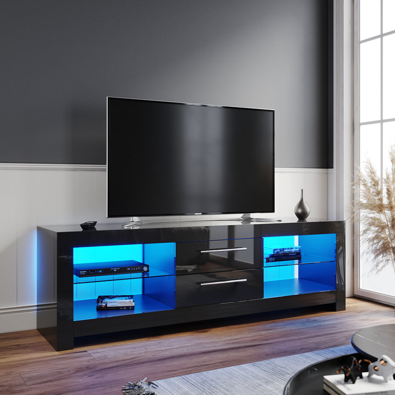 160*40*50cm LED TV Cabinet with 16 Colours and 4 Lighting Modes,Stand for TVs up to 65”, Black