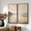 Paysage serein de lac beige neutre – Ensemble de 2 impressions d'art encadrées sur toile 60"x20"x2, 60"x30"x2-134804034-134804029