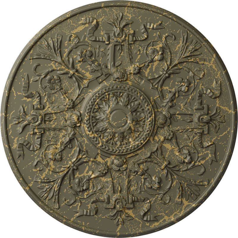 Médaillon de plafond genévrier Endurathane, 36 po x P 1 1/2 po (convient aux auvents jusqu'à 7 po), finition craquelée en pierre de château peinte à la main