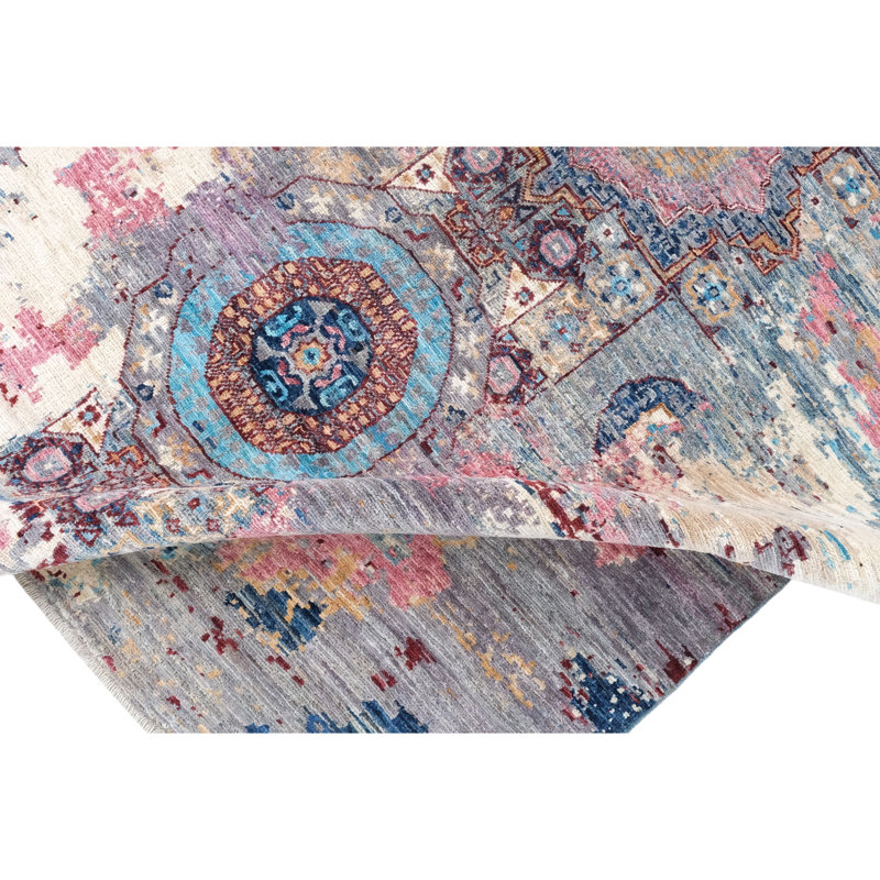 High-Quality Hand-Knotted Blue And Pink Area Rug
