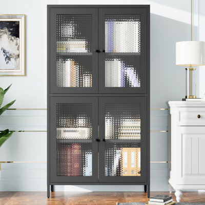 Armoire en métal avec tablettes réglables pour la décoration de bureau - Finition noire à 4 tablettes