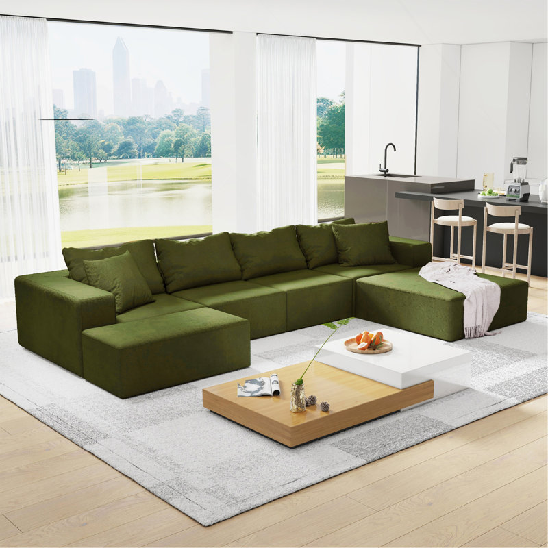 Modern Upholstered Boneless Sectional Sofa Couch Set,Modular 132" L Shaped Sectional Living Room Sofa Set With 6 Pillows,Free Combination Sofa Couch for Living Room,Bedroom
