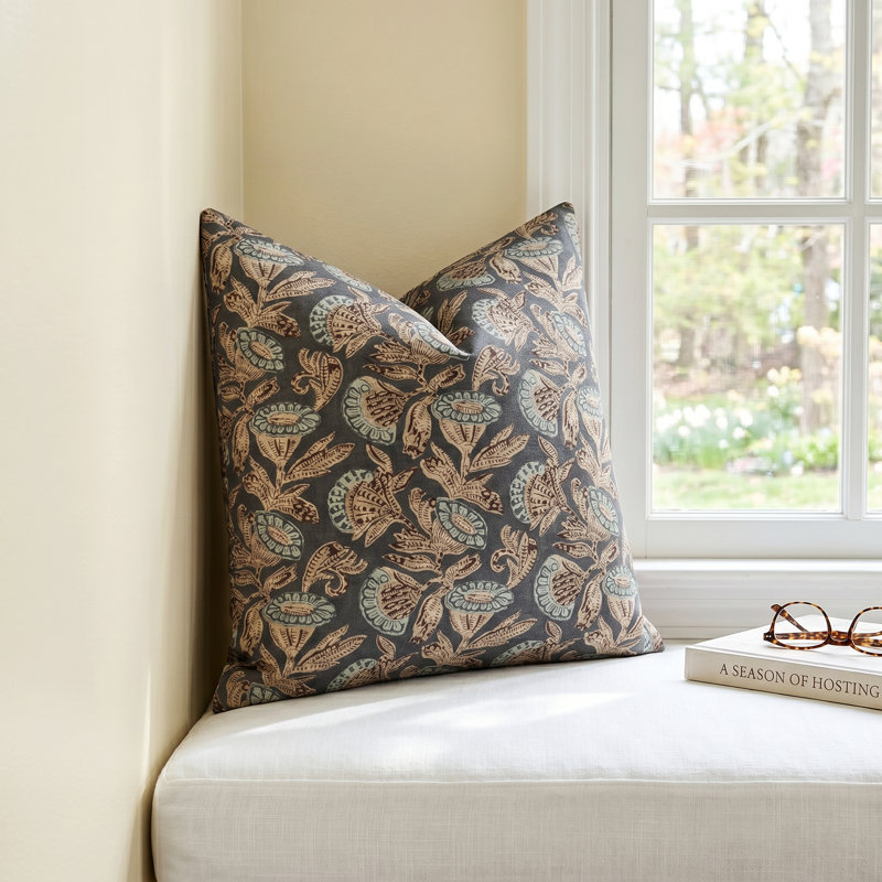 Armes Buchan Henna 20" Feather Throw Pillow, Cream