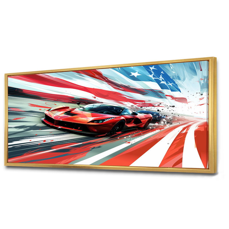 Décoration murale Syrine - Pistes de course, Toile avec cadre flottant or, H 28 po x l 60 po x P 1,5 po