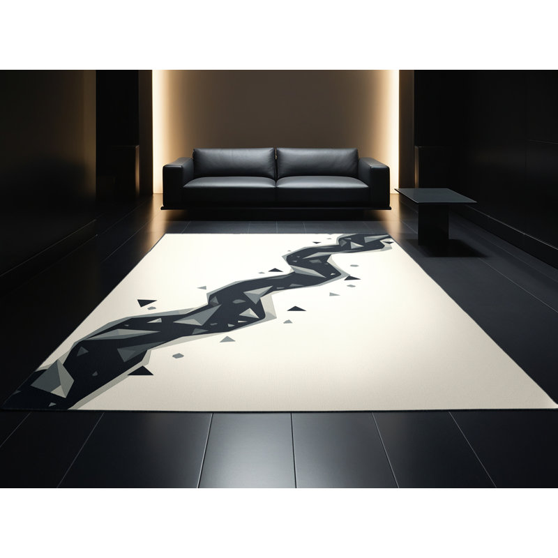 Tapis beige moelleux moelleux à motif géométrique minimaliste, 4 x 6