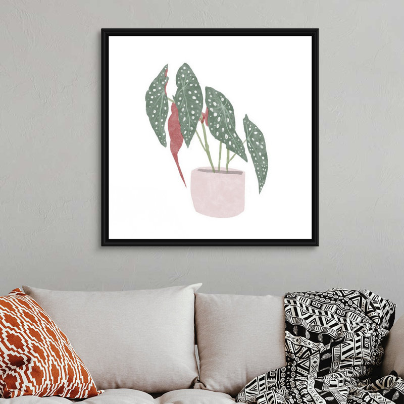 Toile à pois Begonia IV, art mural, Toile avec cadre noir, H 38 po x l 38 po