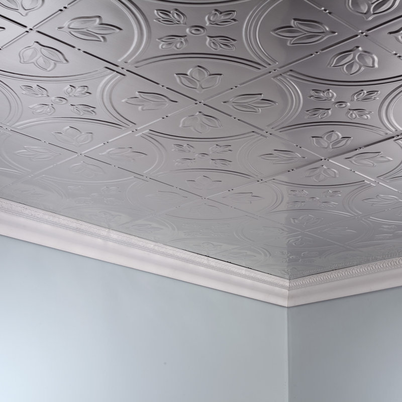 Panneau de plafond décoratif en vinyle 5 pi x 4 pi FASÄDE, Aluminium brossé