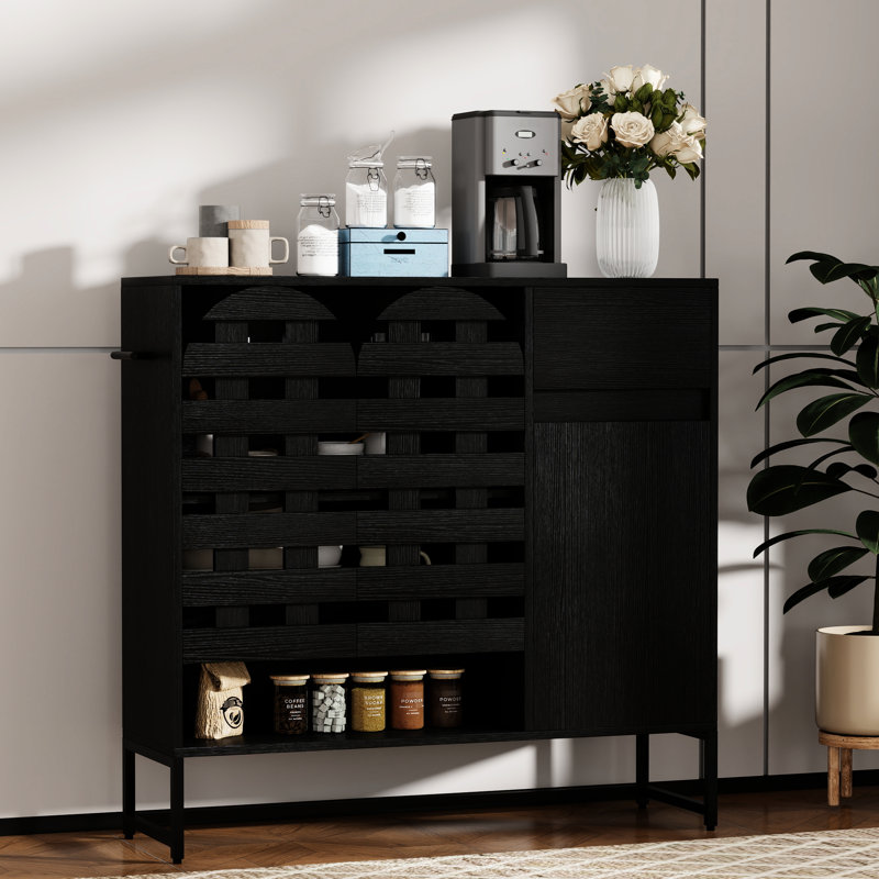 Moderne, tissé noir, buffet, portes arquées, tablettes réglables, retournant, à la maison