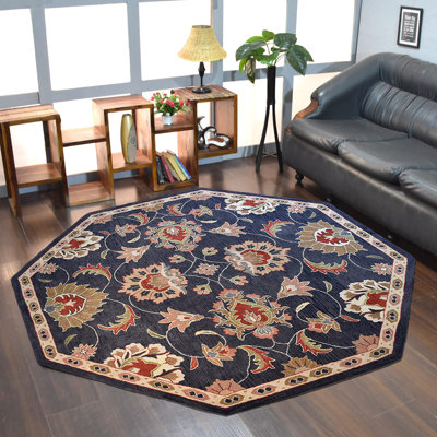 Classical Hand Tufted Wool Eco-Friendly Area Rugs - Octagon | Charcoal Color | Oriental Design | Area Rugs for living room, Bedroom