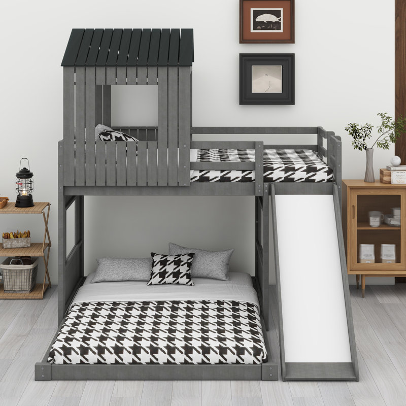 Lit superposé en bois, Gris antique