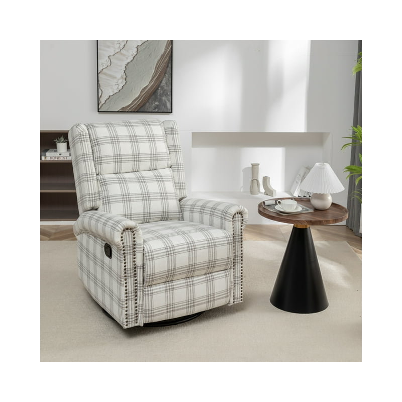 Fauteuil inclinable pivotant Jaq, Lin à carreaux gris