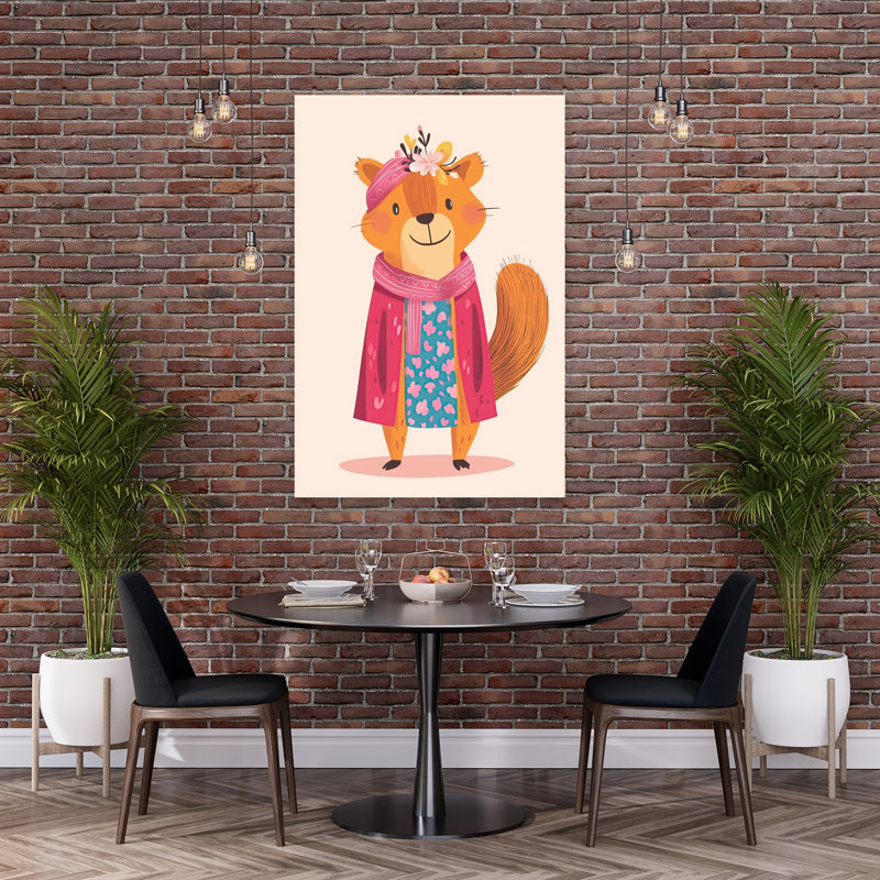 «Whimsical Dressed Squirrel Whimsical Contemporary Squirrel Flower Forest», reproduction d'art murale, H 60 po x l 40 po