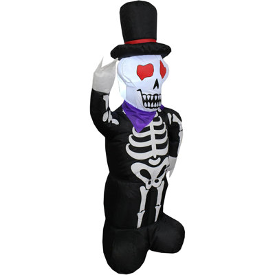 4 Foot Halloween Inflatable LED Lighted Skull Skeleton With Hat LED Lights Decor Outdoor Indoor Holiday Decorations, Blow Up Lighted Yard Decor, Lawn Inflatables Home Family Outside