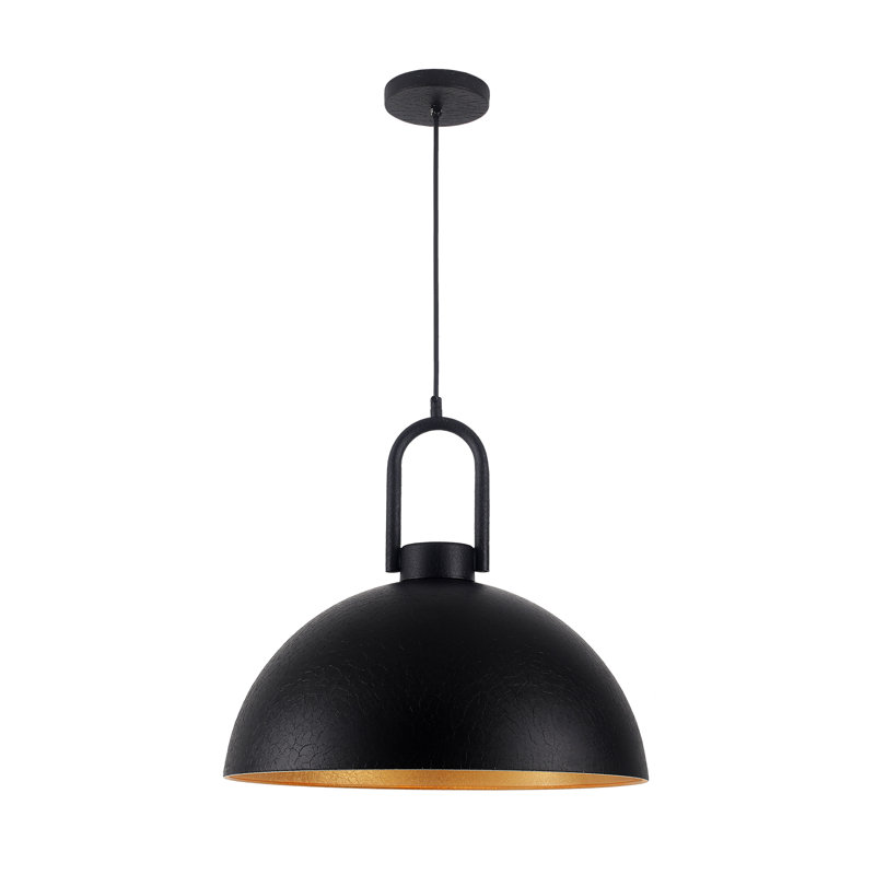 ASHUAQI 17.7 Inch Industrial Dome Chandelier – Vintage Farmhouse Black & Gold Pendant Light