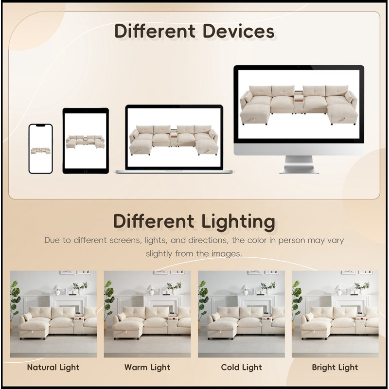 Canapé modulaire polyvalent avec rangement et chargeur USB pour se détendre, Beige