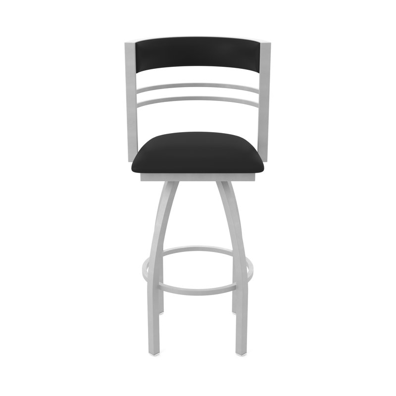 Hunter Swivel Stool, Nickel anodisé, Tabouret de comptoir (siège d'une hauteur de 25 p, Vinyle - Vinyle noir