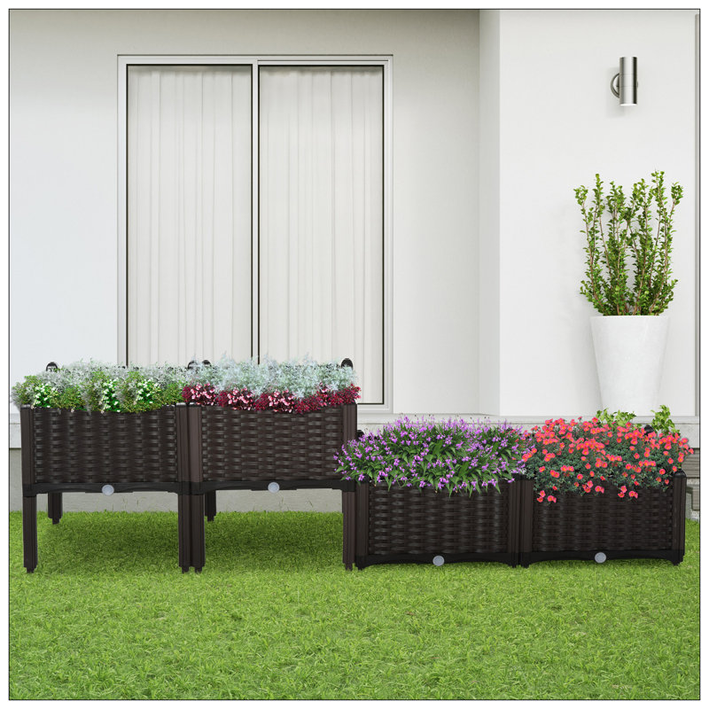 4 Piece Raised Garden Bed With Legs, Self-Watering Planter Box Raised Bed To Grow Flowers, Herbs & Vegetables, Brown