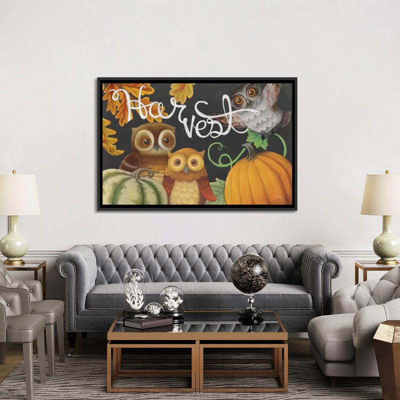 « harvest hibou iv », reproduction d’impression sur toile tendue, H 18 po x l 26 po x P 1,5 po, Toile avec cadre noir