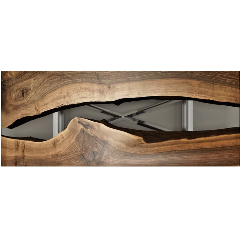 Table de salle à manger à piédestal en acier inoxydable Abruzzo, L 48 po x L 120 po