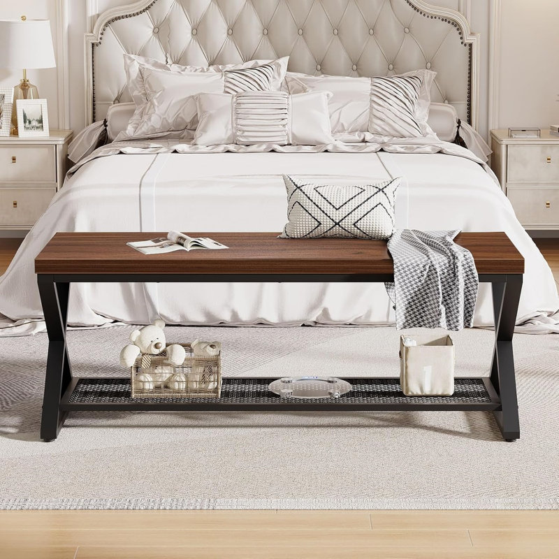 Entryway Bench With Storage, Wood And Metal Indoor Bench For Entry Way