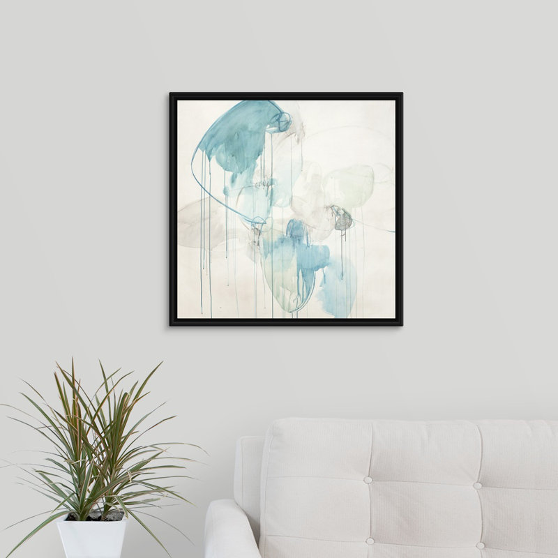 « subtil cobalt », peinture sur toile, H 21,7 po x l 21,7 po x P 1,75 po, Cadre flottant noir