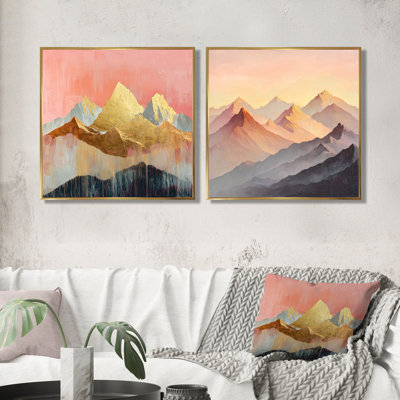 Lumière dorée sur les pics de cristal de la rose I - Paysage mural, art mural traditionnel sur toile 2 pièces