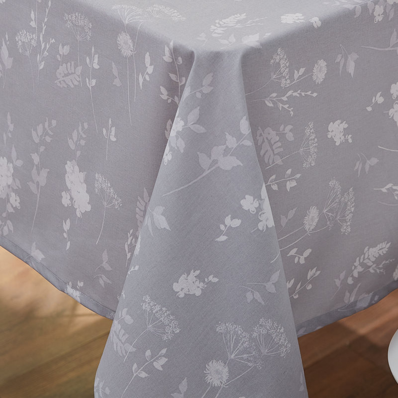 Meadowsweet Floral Table Cloth, 137cm W x 178cm L, White/Grey