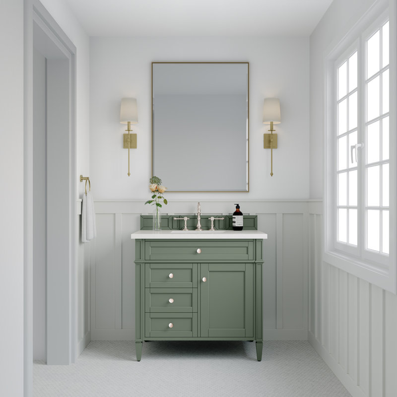 Brittany 36'' W Single Vanity, Smokey Celadon, 8" Widespread, White Zeus