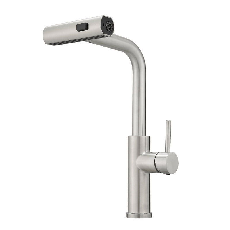 Robinet d'évier de cuisine en nickel brossé avec douchette extractible, touche moderne, robinet pivotant à 360 ° pour la salle de bain et le lavabo, douchette, barre à un trou