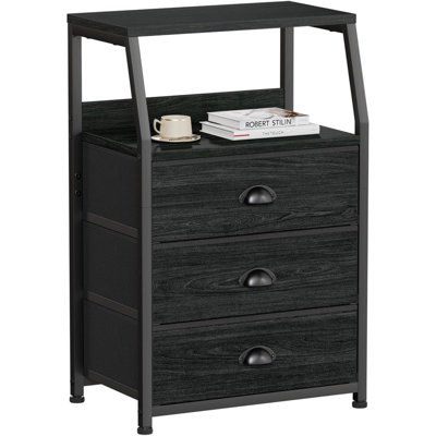 Nightstand With 3 Drawers And 2-Tier Shelf, Fabric Small Dresser Organizer Vertical Storage Tower For Bedroom, Closet, Hallway, Nursery, End Table Sid by 17 Stories