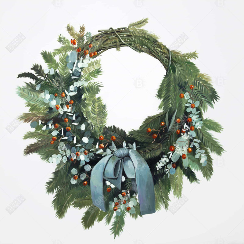 Christmas Wreath - Botanical Green Poly Twill Throw Decor