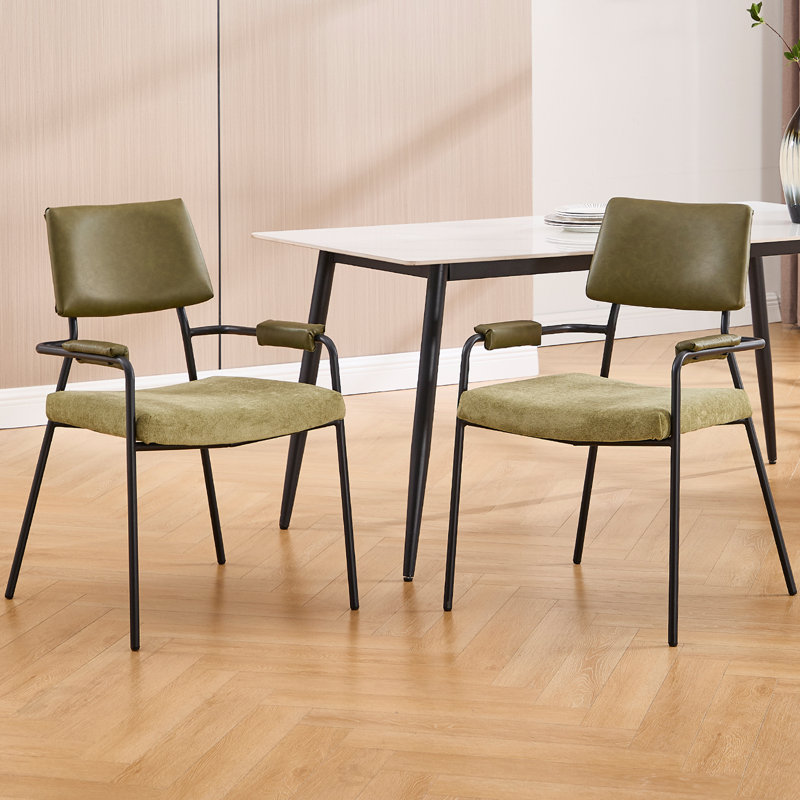 Modern Upholstered Dining Chairs With Backrest And Armrest, With Metal Frame, For Dining Room/Living Room, Chenille Green