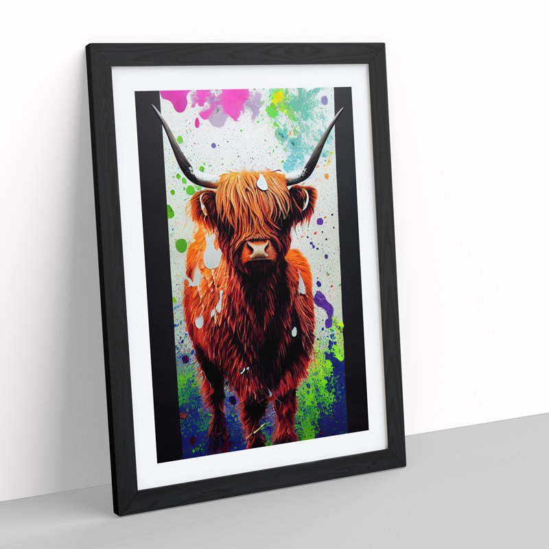 Highland Cow Splash No.5 - Single Picture Frame Print, Black, 64cm H x 46cm W x 2cm D