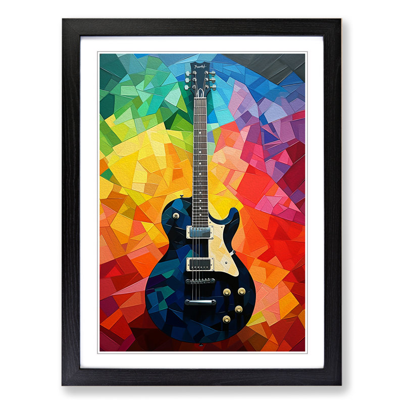 Guitar Colour Field - Single Picture Frame Print on Wood, Black, 64cm H x 46cm W x 2cm D