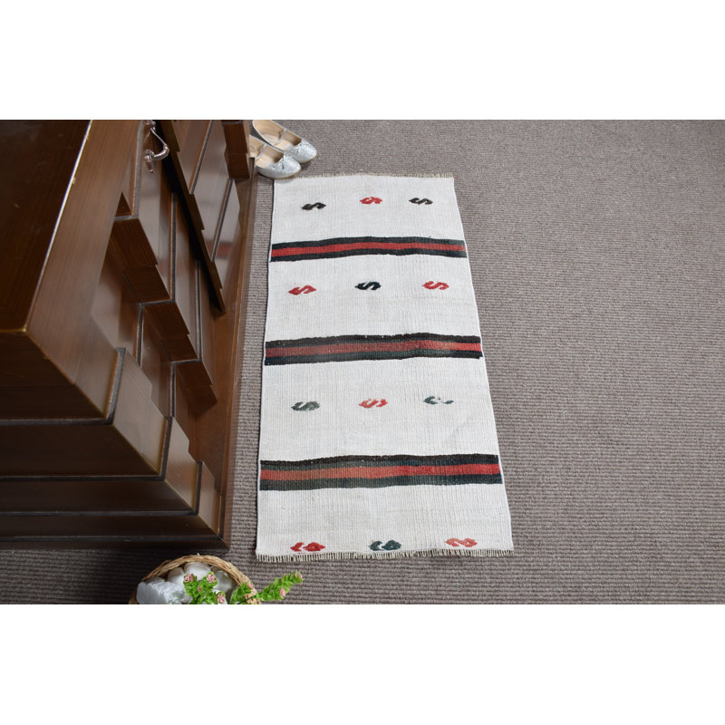 Authentic Turkish Door Mat with Striking Red, Cream, and Striped Design for Entryway Accent