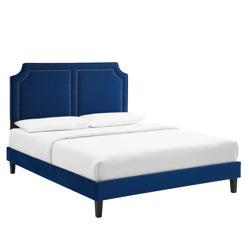 Modway Novi Performance Velvet Bed, Navy, King