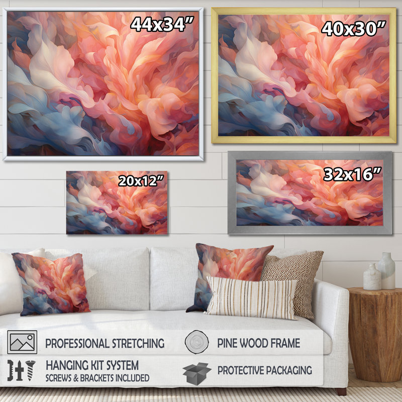 «Peach Blue Rose Reverie I», reproduction d'art sur toile encadrée florale, H 16 po x l 32 po x P 1 po, Toile tendue